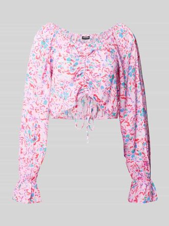 Pieces Cropped Blusentop mit Allover-Muster in Rosa, Gr&ouml;&szlig;e XL