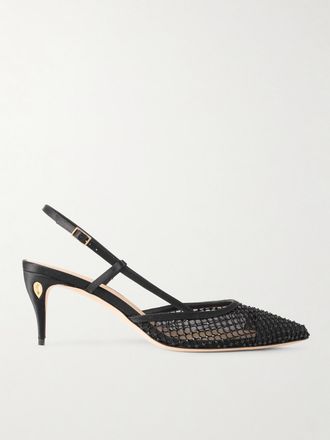 Jennifer Chamandi Décolleté Slingback In Mesh E Raso Con Cristalli Mario 65 - Nero
