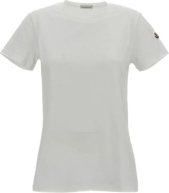 Moncler T-shirt van katoen met logo-patch - Dames - T-shirts - Wit - L - Katoen - Tops
