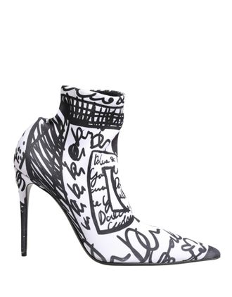 Dolce & Gabbana Womens White Graffiti Stretch Ankle Boots Shoes Elastane Polyester