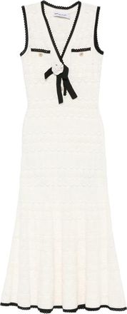 Self Portrait Bow-detail Pointelle-knit Midi Dress