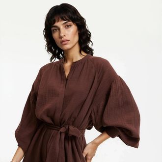 La Redoute Collections Lange jurk met lange mouwen en ceintuur