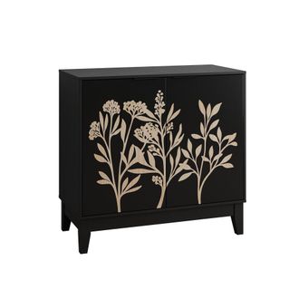 Urban Meuble Aparador negro estilo r&uacute;stico, 2 puertas con motivos florales