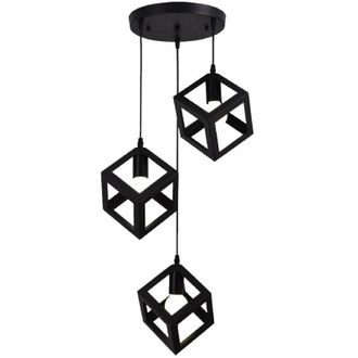Trade Shop Trade Shop - Ara&ntilde;a De Techo De Suspensi&oacute;n 3 Cubos De Estilo Geom&eacute;trico 3d Ataque E27 Ip20 Lp-47 - Negro