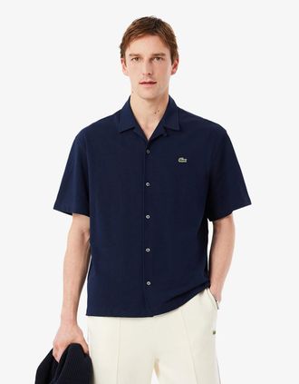 Lacoste Mens Lacoste Relaxed Fit Short Sleeved Mens Piqu&eacute; Shirt - Navy Blue 166 - Size: 40/Regular