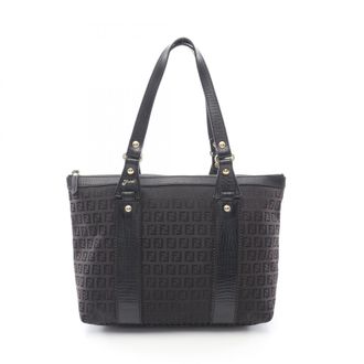 Fendi Black Brown Canvas Leather Handbag Tote Bag (Pre-Owned)