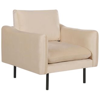 Beliani Beliani - Sill&oacute;n De Terciopelo Respaldo Acolchado Patas Negras Estilo Retro Moderno Beige Vinterbro