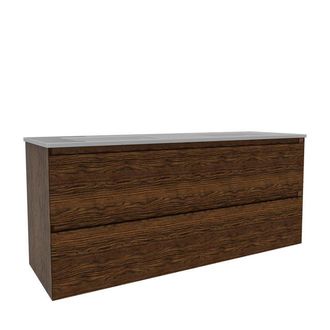 Saniclass Holz Pure Badkamermeubelset - 140x45x60cm - keramische wastafel wit - 2 wasbakken - 2 kraangaten - 4 lades - Walnut pure