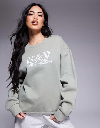 Emporio Armani Armani - EA7 - Felpa verde salvia con logo al centro