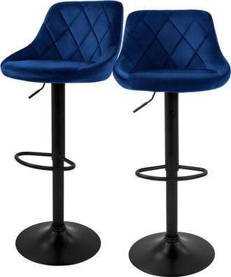 ML Design Ml-design - Set 2x Taburetes De Bar De Terciopelo Azul, Sillas De Mostrador Giratorias 360&deg; Tapizadas Con Altura Regulable 62-82cm, Asiento De Bistro 