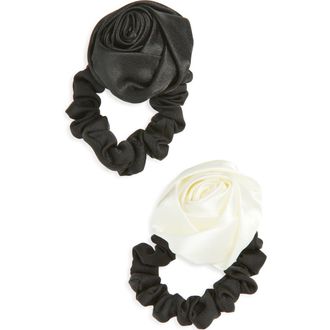 Tasha 2-Pack Rosette Hair Ties in Ivory/Black at Nordstrom