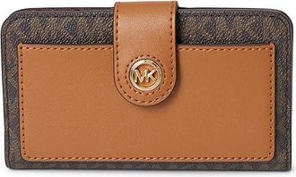 Michael Kors Mk Charm Medium Tab Pocket Bifold Wallet Womens Handbags Brown/Acorn, Leather/Polyester
