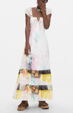 Desigual Tiered Cotton Dress in Ivory Multi at Nordstrom, Size X-Small