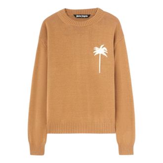 Palm Angels Back Palms Knit Sweater Beige Off White PMHE080S25KNI0016103