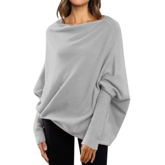 Generic Asymmetric Draped Jumper Baggy Sweater,Fall Sweaters Oversized Off The Shoulder Sweater for Women One Shoulder Tops Elegant Pullover Sweatshirts Grey