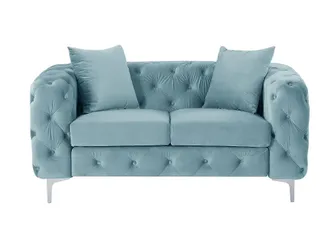 VENTE-UNIQUE.COM Sof&aacute; fijo terciopelo 2 plazas azul celeste 162x91cm