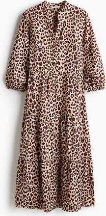 H&M Tiered Midi Dress in Light Beige/leopard Print at Nordstrom, Size Xx-Large
