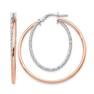 Diamond2Deal Sterling Silver Rose-tone Diamond-cut Round Hoop Earrings
