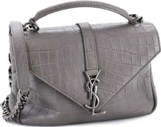 Saint Laurent Classic Monogram College Bag Crocodile Embossed Leather Medium satchel - Grijs