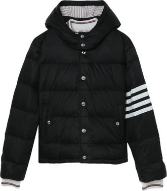 Thom Browne 4-Bar hooded puffer jacket - men - Feather Down/Polyamide/Polyester/Wool - 0 - Black