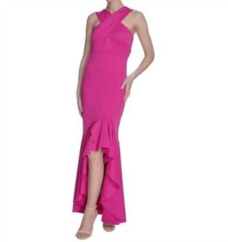 Eliza J Halter Neck Empire Waist Hi Lo Gown In Pink