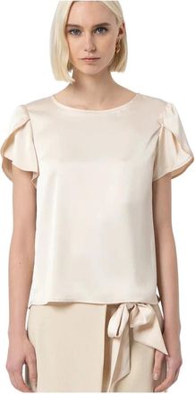 Fracomina Blouses, female, Beige, Size: XL Satin Top with Round Neck