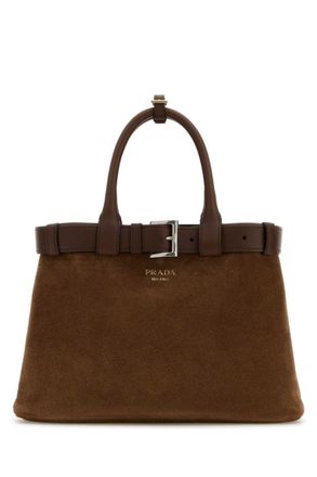Prada Brown Buckle belt suede medium satchel bag