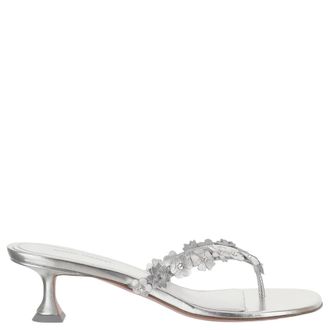 Amina Muaddi Heeled Mules, female, Gray, Size: 11 US Janis Thong 45 Sandals