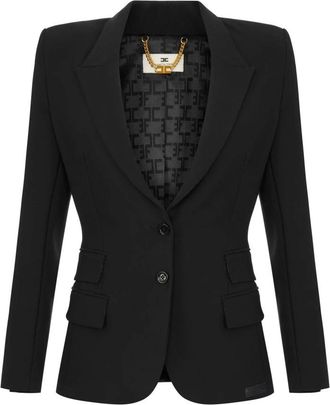 Elisabetta Franchi Single-Breasted Slim Blazer - Dames - Jassen - Zwart - Maat: 2XL Leer