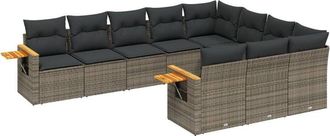 vidaXL Set De Sof&aacute;s De Jard&iacute;n 10 Pzas Con Cojines Rat&aacute;n Sint&eacute;tico Gris Vidaxl