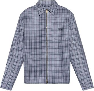 Versace Geruite wollen flanellen overshirt met rits - Heren - Zomerjassen - Blauw - S - Wol - Jassen