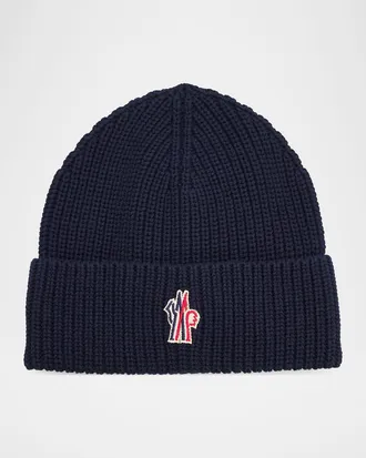 Moncler Men & apos;s Cotton Rib Logo-Patch Beanie Hat