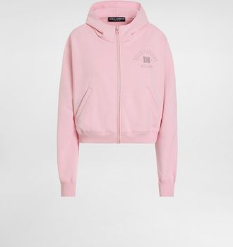 Dolce & Gabbana Zip-up Jersey Sweatshirt With Raised Dg Logo Embroidery - Woman T-shirts And Sweatshirts Pink 36