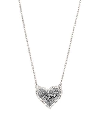 Kendra Scott Ari Heart Pendant Necklace In Platinum Drusy