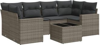 vidaXL Vidaxl - Set De Sof&aacute;s De Jard&iacute;n 7 Piezas Con Cojines Rat&aacute;n Pe Gris