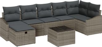 vidaXL Garden Sofa Set with Cushion 8 pcs Grey Poly rattan Vidaxl