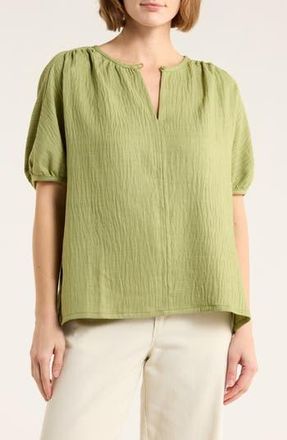 Max Studio Short Sleeve Split Neck Blouse in Heather Leaf at Nordstrom Rack, Size Small