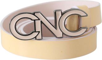 Costume National Beige Leather Pink Letter Logo Womens Belt