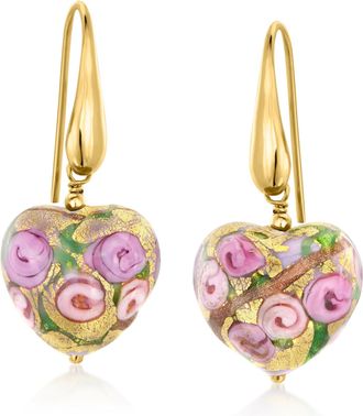 Ross-Simons Golden and Rose Murano Glass Heart Drop Earrings in 18kt Gold Over Sterling
