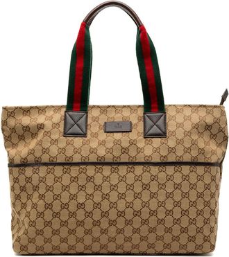 Gucci Borsa tote in tela GG con decorazione Web 2000-2015 - Marrone