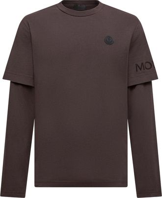 Moncler Double Sleeve Cotton T-shirt Brown Size XXL