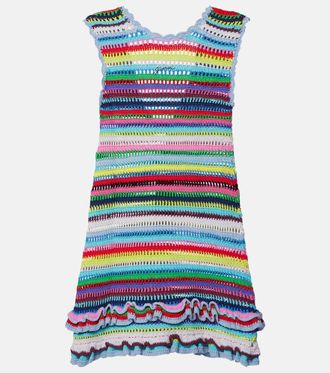 Ganni Vestido corto de croch&eacute; de algod&oacute;n a rayas