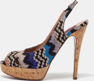 Missoni Multicolor Knit Fabric Platform Peep Toe Slingback Sandals