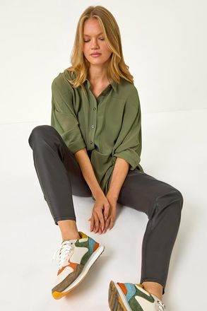 Roman Coated Finish Mom Style Trousers