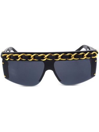 Chanel 1990-2000s zonnebril met leren montuur - Zwart