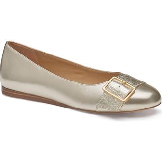 Johnston & Murphy Claire Belted Flat in Gold/crinkled Sheepskin at Nordstrom, Size 9.5