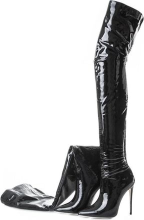 Generic Black,7 UK,Thigh High Boots Over The Knee Boots for Women 4.7 inch Stilettos High Heels Tall Long Boot Patent Leather PU Long Pointed Toe Shoes