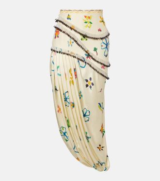 Alemais Al&eacute;mais Sidi embellished linen-blend midi skirt