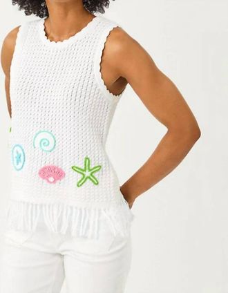 Lilly Pulitzer Roe Crochet Sweater Shell Tank In Resort White Starfish Embroidery
