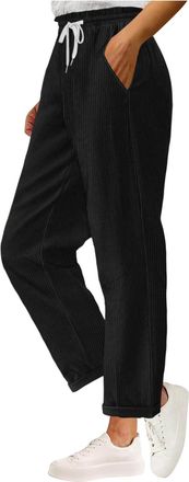 Generic Womens Corduroy Trousers - Drawstring High Elastic Waist Pants, Wide Straight Leg Relaxed Fit Sweatpants, Loose Fit Lightweight Joggers, Winter Warm L